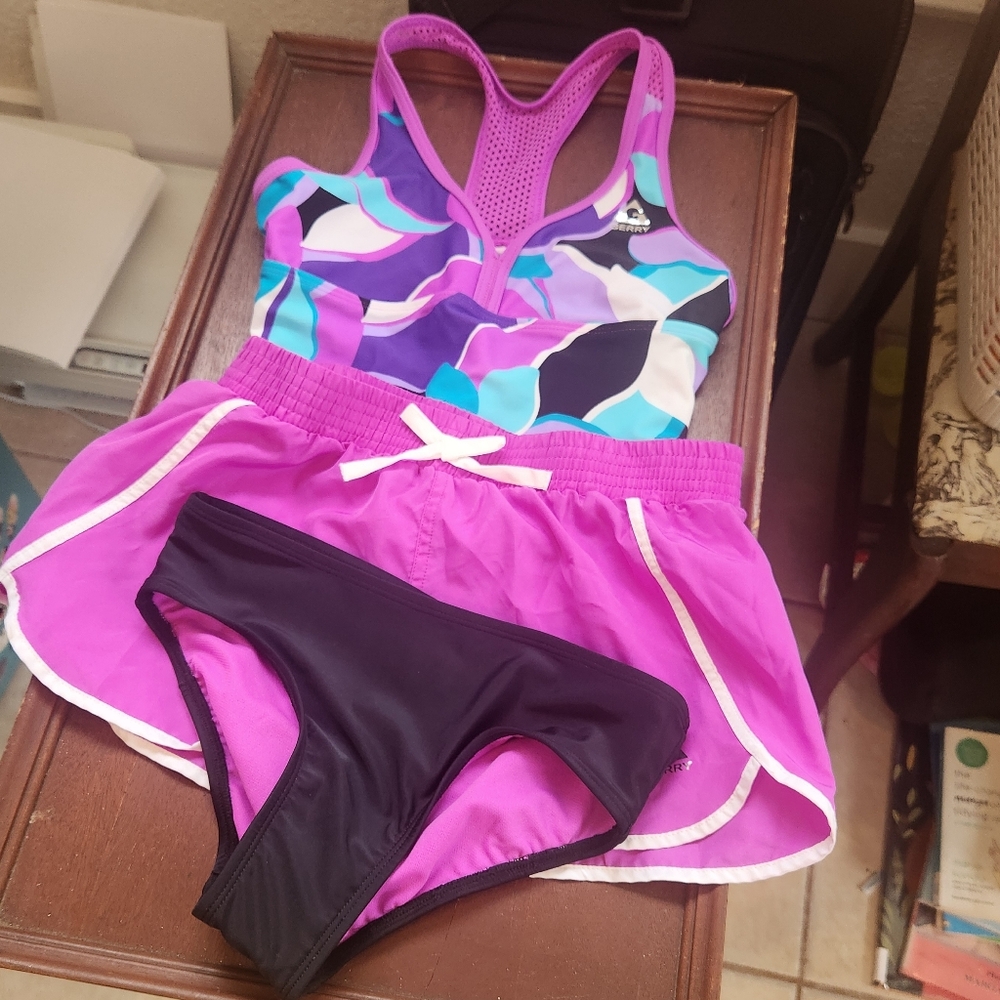 Girls 3-Piece Youth Tankini and Shorts Swimsuit Bathing Suit sz 10/12